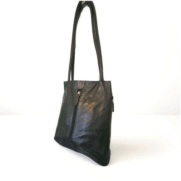 Vera Pelle Vintage Black Leather Elevated Basic Minimalist Bucket Shoulder bag - Picture 14 of 14